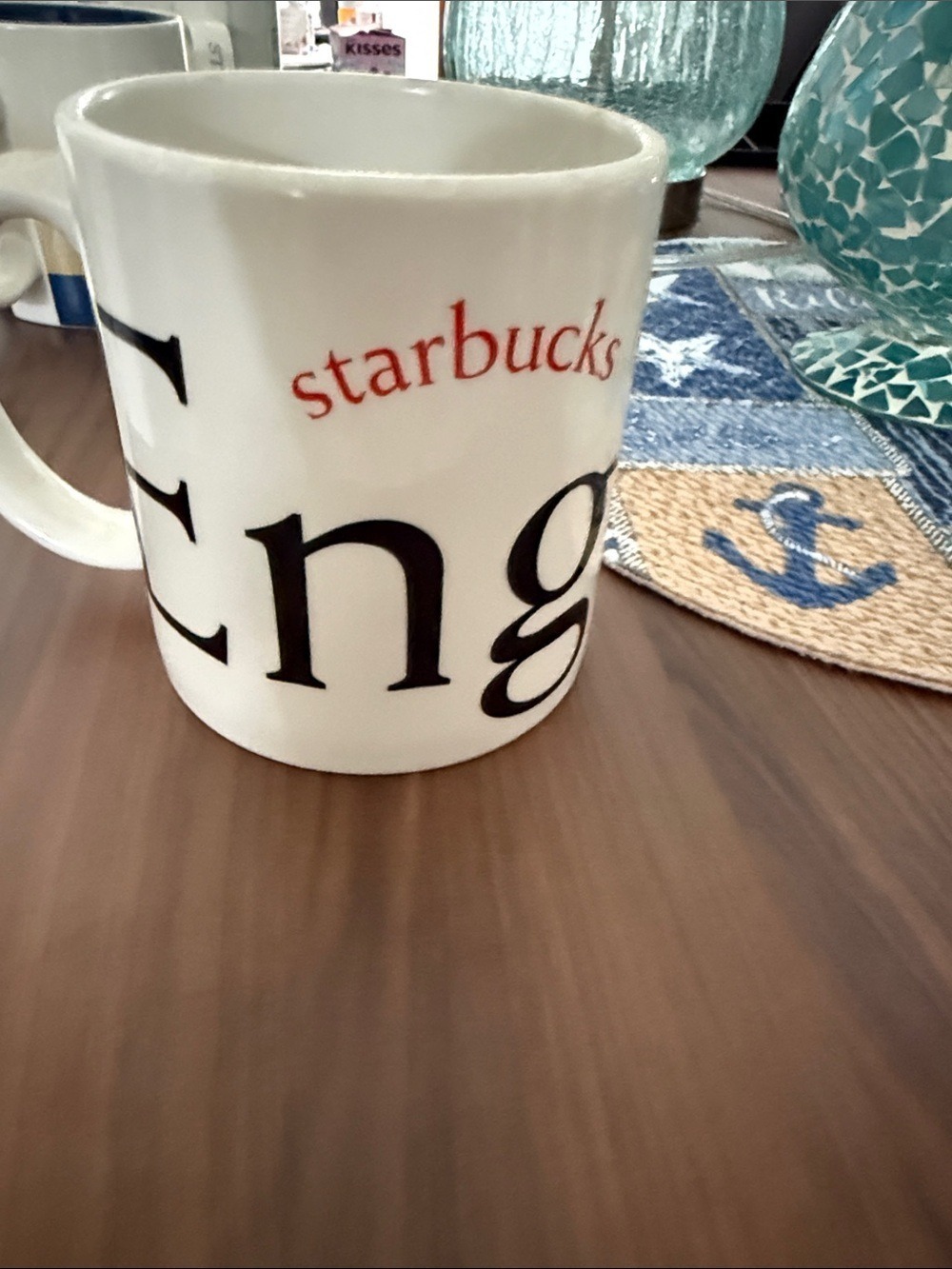 Starbucks White Ceramic Mug with Red Logo and Black Lettering - England